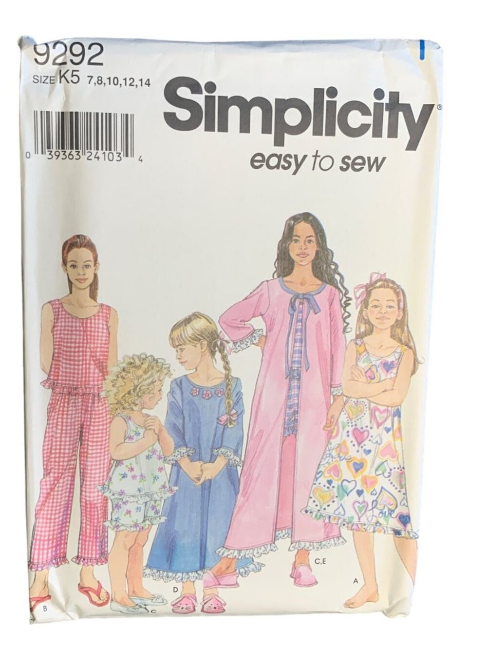 Simplicity Girls Sleepwear Sewing Pattern Size 7 8 10 12 14 9292 Uncut